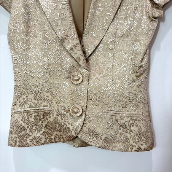 VTG Y2K Arden B Gold Jacket Tapestry Jaquard Print XS Tailored Career 90s Fitted - Picture 3 of 9